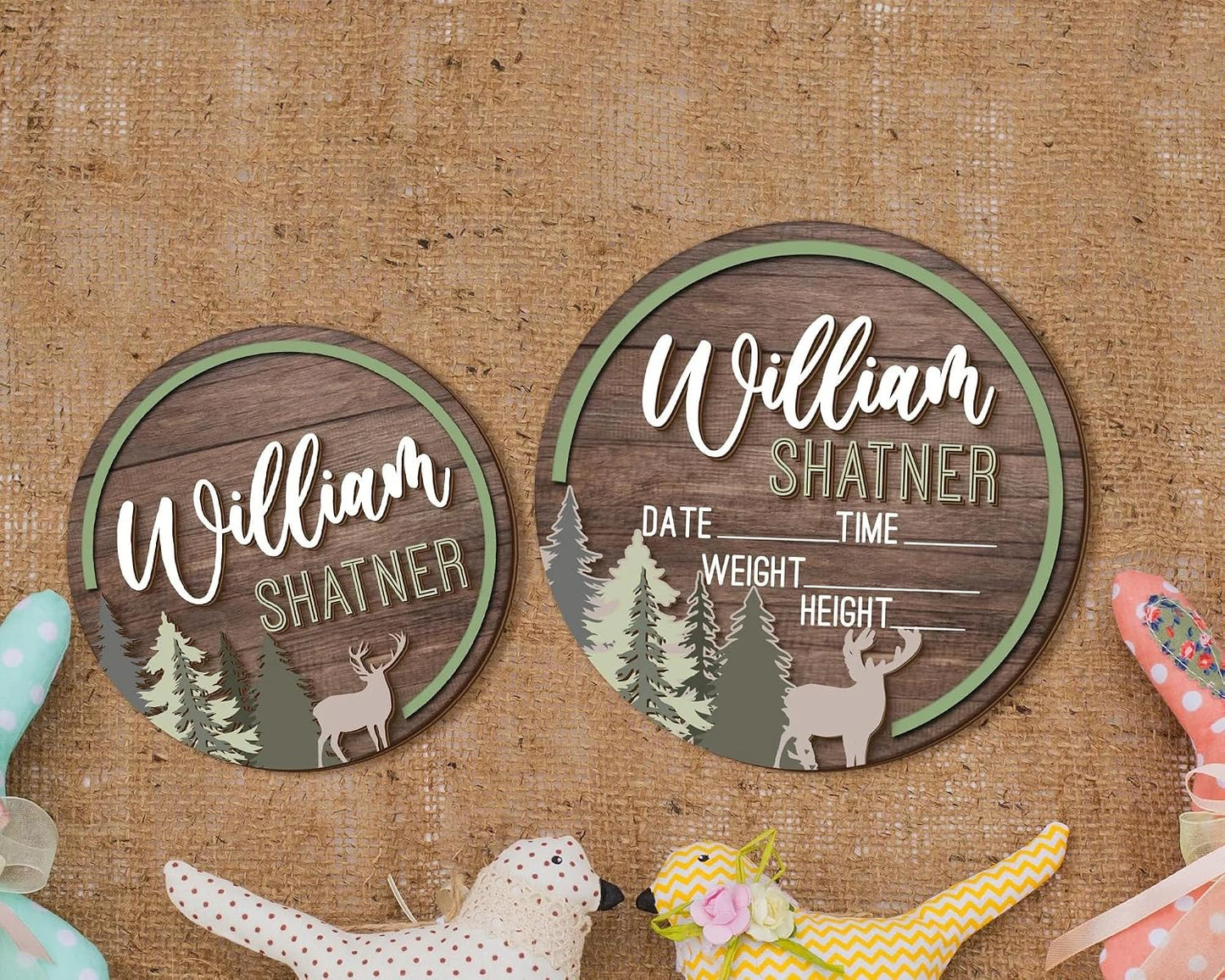 Personalized Forest Wood Baby Name Sign – Custom Wooden Birth Announcement Plaque with Baby Stats, Woodland Nursery Decor, Rustic Name Reveal Prop, BabyShower Gift for Boys & Girls (BBW10)