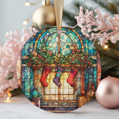 Fireplace Christmas Ornament, Stained Glass Tree Decoration, Holiday Keepsake Gift, 2025 Ornament for Family or Friends