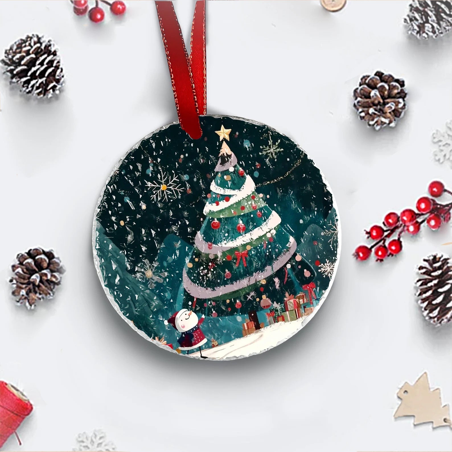 Snowman Christmas Tree Ornament, Christmas Handcrafted Holiday Ornament,Premium Water Ripple Glass,Christmas