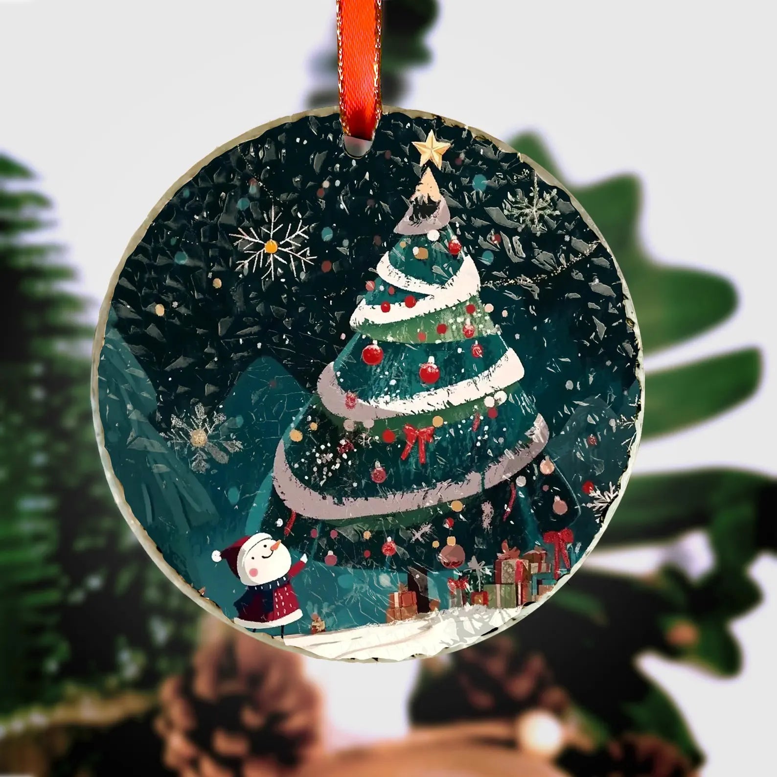 Snowman Christmas Tree Ornament, Christmas Handcrafted Holiday Ornament,Premium Water Ripple Glass,Christmas