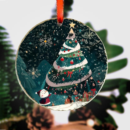 Snowman Christmas Tree Ornament, Christmas Handcrafted Holiday Ornament,Premium Water Ripple Glass,Christmas