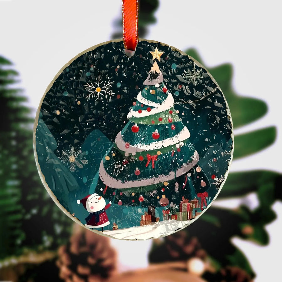 Snowman Christmas Tree Ornament, Christmas Handcrafted Holiday Ornament,Premium Water Ripple Glass,Christmas