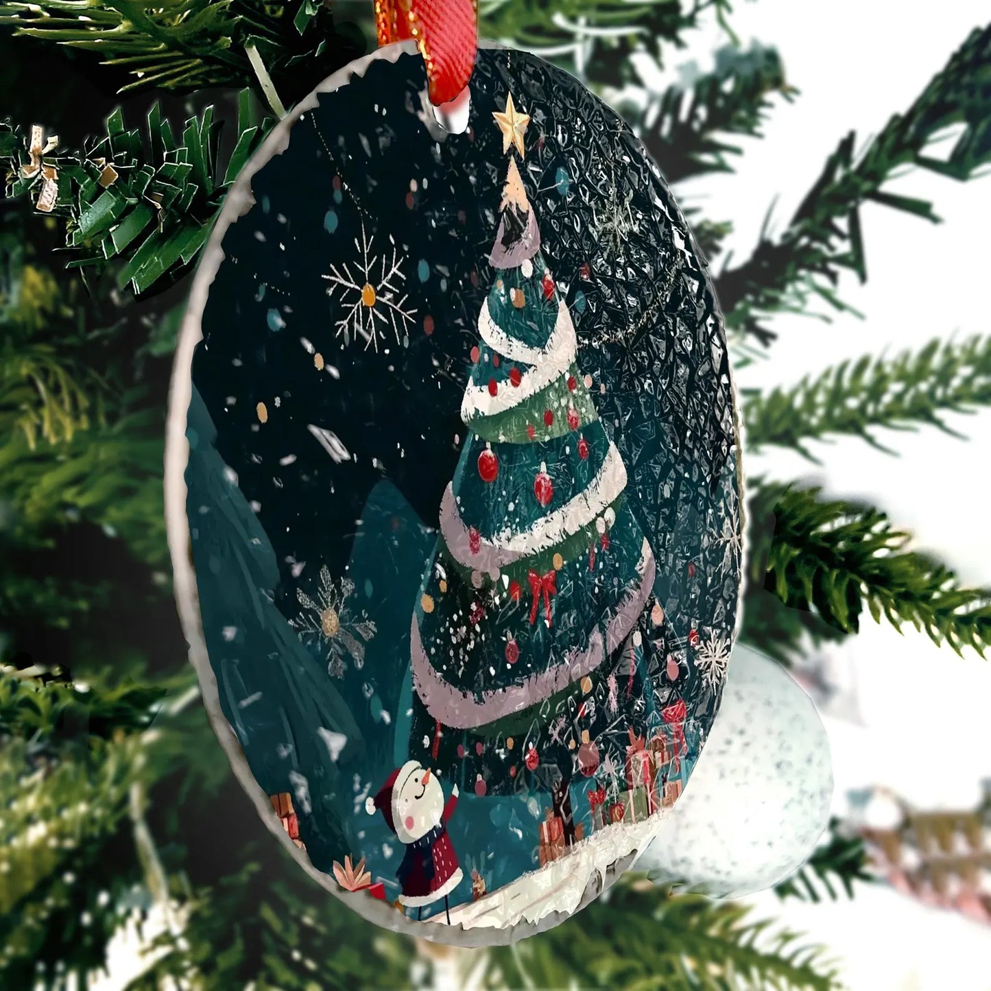 Snowman Christmas Tree Ornament, Christmas Handcrafted Holiday Ornament,Premium Water Ripple Glass,Christmas