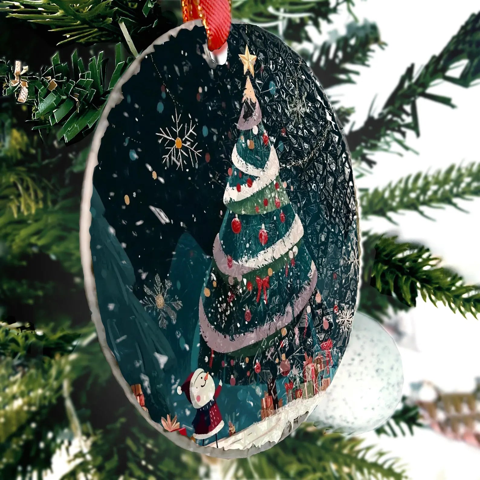 Snowman Christmas Tree Ornament, Christmas Handcrafted Holiday Ornament,Premium Water Ripple Glass,Christmas
