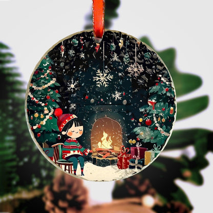 Cozy Christmas Eve Suncatcher Christmas Tree Ornament, Christmas Handcrafted Holiday Ornament,Premium Water Ripple