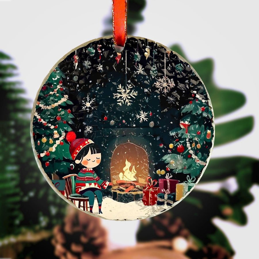 Cozy Christmas Eve Suncatcher Christmas Tree Ornament, Christmas Handcrafted Holiday Ornament,Premium Water Ripple