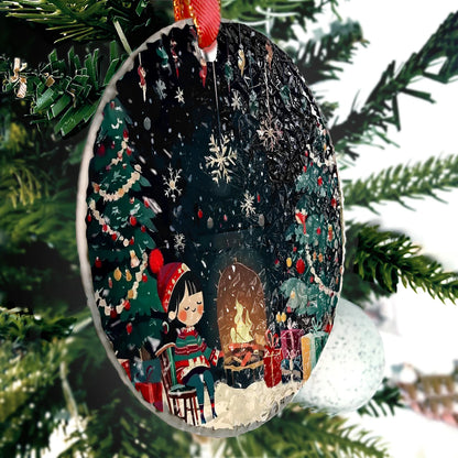 Cozy Christmas Eve Suncatcher Christmas Tree Ornament, Christmas Handcrafted Holiday Ornament,Premium Water Ripple