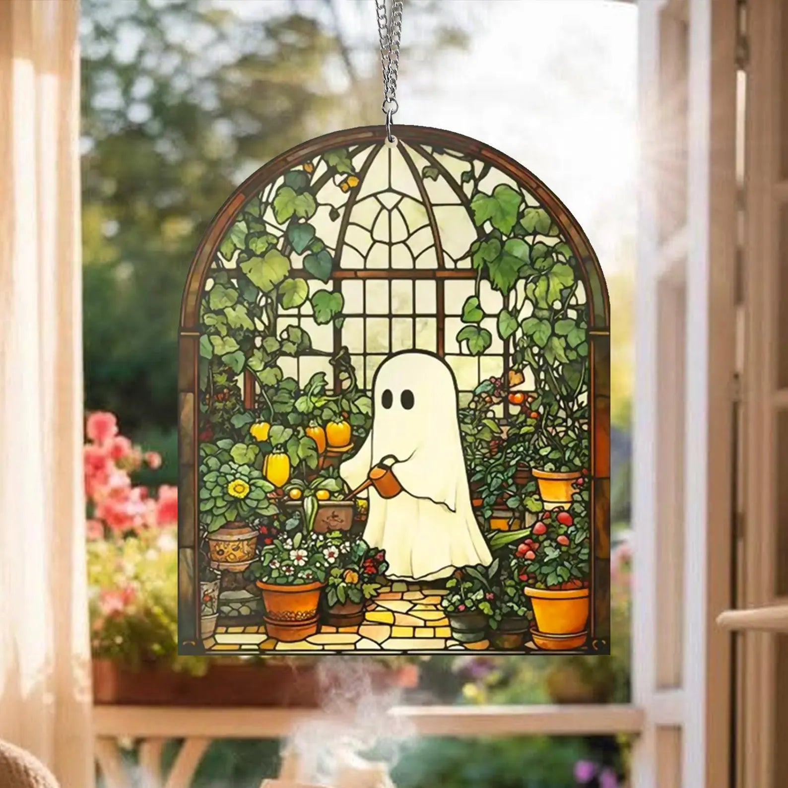 Cute Ghost Greenhouse Suncatcher Ornament,Halloween Ghost Acrylic Window Hangings,Gift For Mom,Halloween Home Decor,Plant