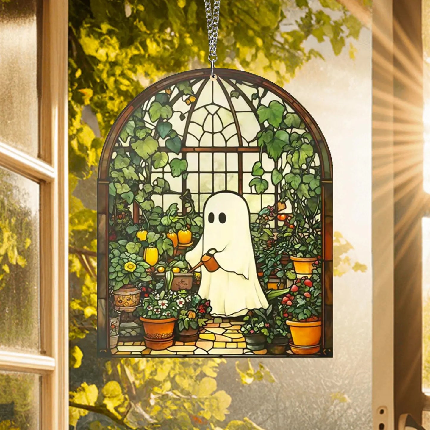 Cute Ghost Greenhouse Suncatcher Ornament,Halloween Ghost Acrylic Window Hangings,Gift For Mom,Halloween Home Decor,Plant