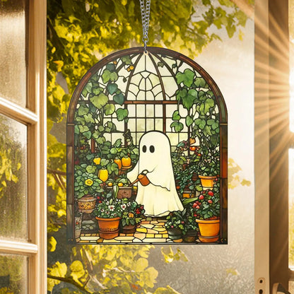 Cute Ghost Greenhouse Suncatcher Ornament,Halloween Ghost Acrylic Window Hangings,Gift For Mom,Halloween Home Decor,Plant