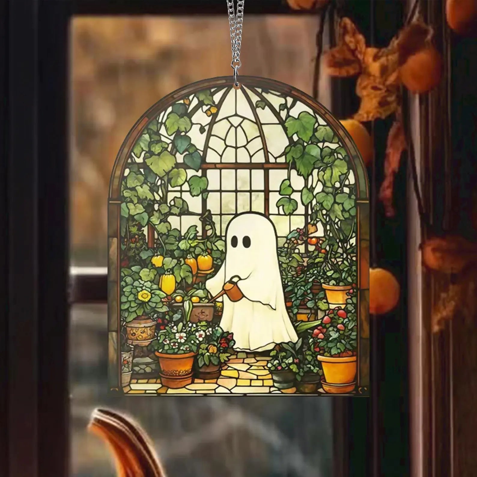Cute Ghost Greenhouse Suncatcher Ornament,Halloween Ghost Acrylic Window Hangings,Gift For Mom,Halloween Home Decor,Plant