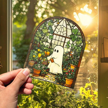 Cute Ghost Greenhouse Suncatcher Ornament,Halloween Ghost Acrylic Window Hangings,Gift For Mom,Halloween Home Decor,Plant