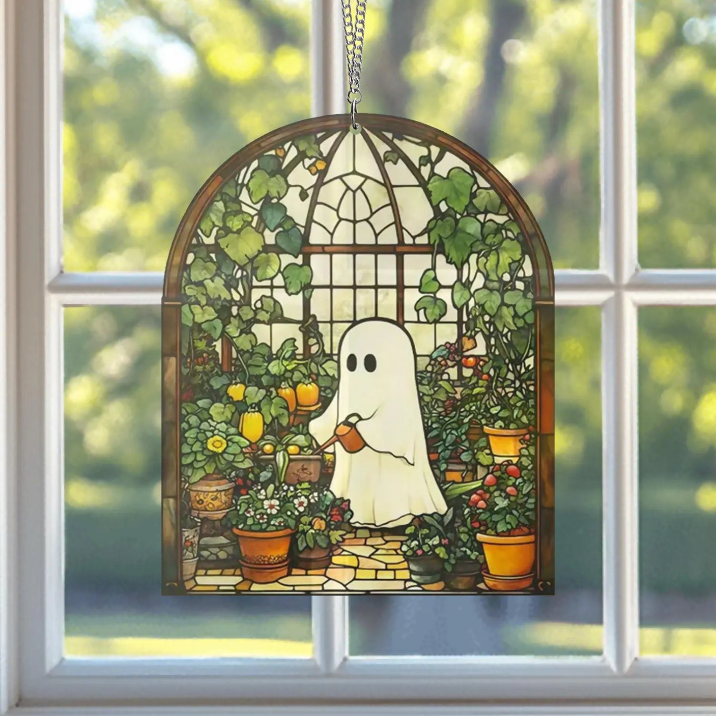 Cute Ghost Greenhouse Suncatcher Ornament,Halloween Ghost Acrylic Window Hangings,Gift For Mom,Halloween Home Decor,Plant
