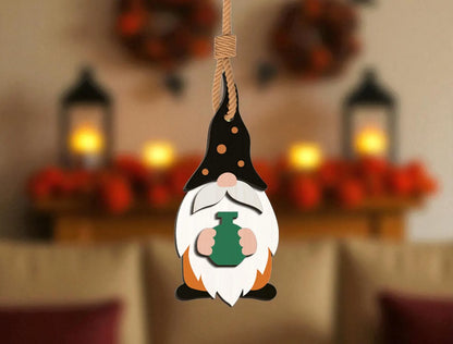 Halloween Wizard Gnome Wooden Ornament – Green Potion Hanging Decoration for Spooky & Cozy Fall Home Decoration