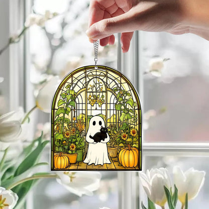 Cute Ghost Greenhouse Suncatcher Ornament,Halloween Ghost Acrylic Window Hangings,Gift For Mom,Halloween Home Decor,Plant