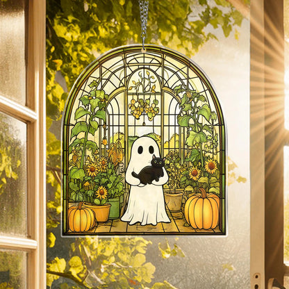 Cute Ghost Greenhouse Suncatcher Ornament,Halloween Ghost Acrylic Window Hangings,Gift For Mom,Halloween Home Decor,Plant
