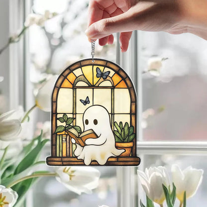 Cute Ghost Monstera Acrylic Suncatcher,Halloween Ghost Suncatcher,Cute Ghost Plant Tree And Cat Suncatcher,Halloween Ghost