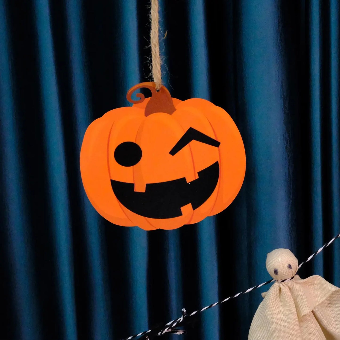 Set of 5 Wooden Halloween Ornaments – Pumpkin, Ghost, Bat, Gnome, Jack-o’-Lantern Hanging Decor