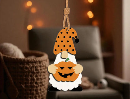 Halloween Pumpkin Gnome Wooden Ornament – Cute Jack-o’-Lantern Hanging Decoration for Fall & Spooky Home Decoration