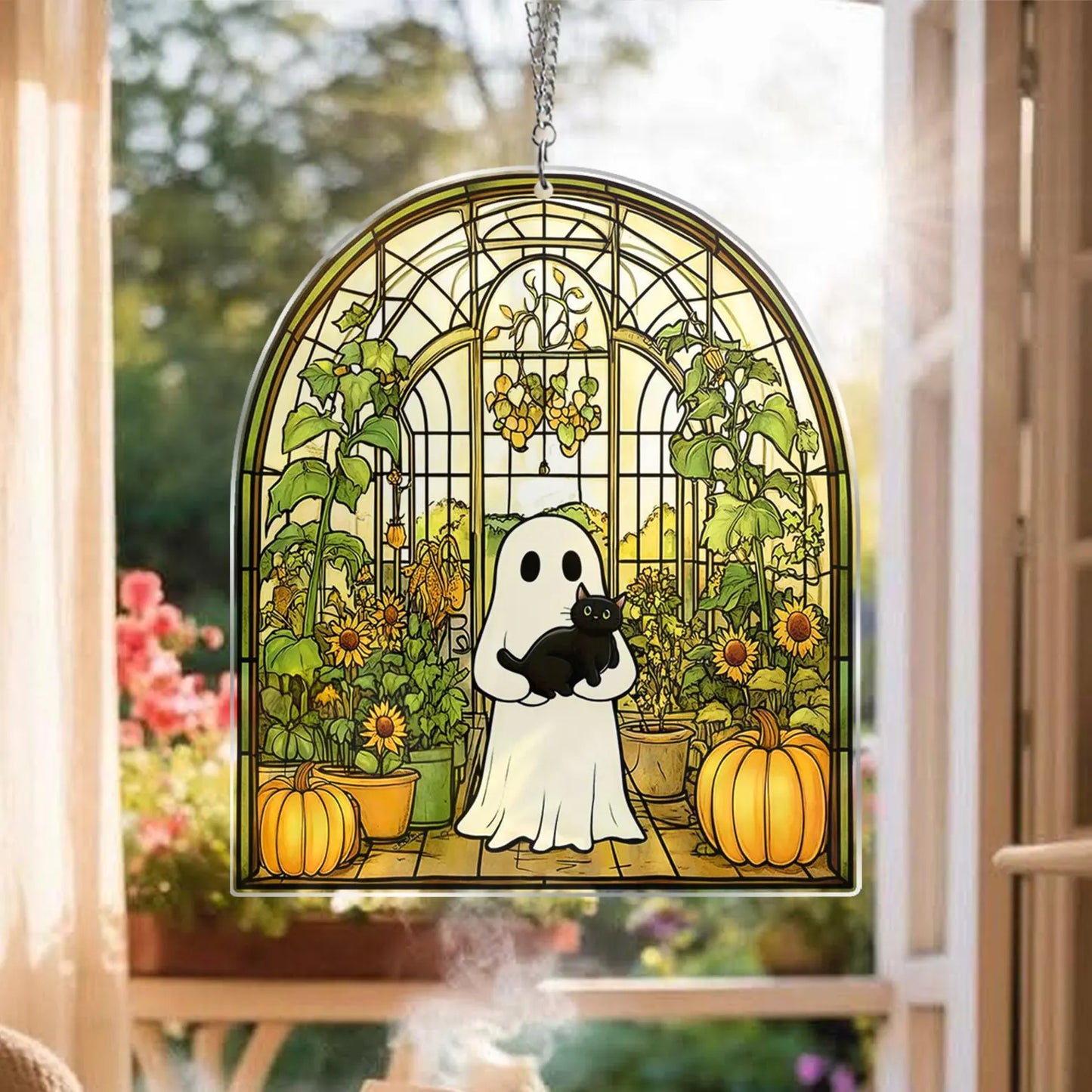 Cute Ghost Greenhouse Suncatcher Ornament,Halloween Ghost Acrylic Window Hangings,Gift For Mom,Halloween Home Decor,Plant