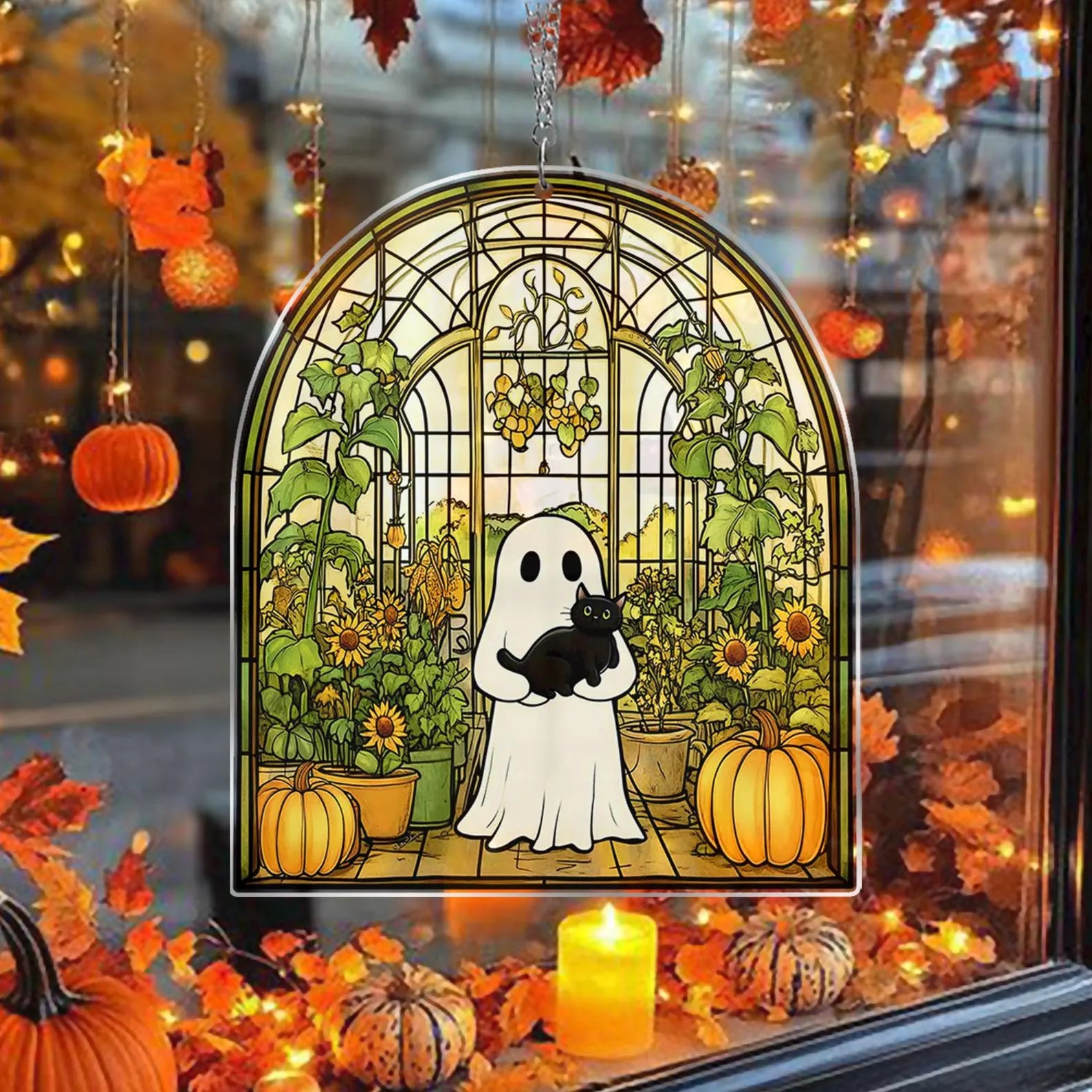 Cute Ghost Greenhouse Suncatcher Ornament,Halloween Ghost Acrylic Window Hangings,Gift For Mom,Halloween Home Decor,Plant