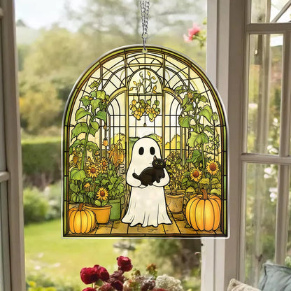 Cute Ghost Greenhouse Suncatcher Ornament,Halloween Ghost Acrylic Window Hangings,Gift For Mom,Halloween Home Decor,Plant
