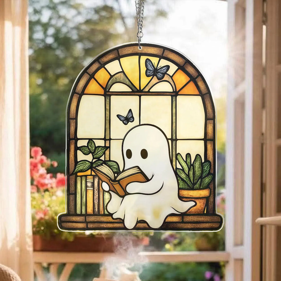 Cute Ghost Monstera Acrylic Suncatcher,Halloween Ghost Suncatcher,Cute Ghost Plant Tree And Cat Suncatcher,Halloween Ghost