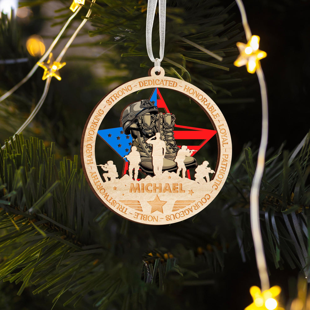 Veterant Ornament, Military Soldier Ornament, American Flag Ornament, Christmas Gift, Soldier Memorial, Veteran Army, Military Remembrance - main product image