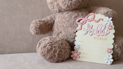 Baby Announcement Sign, Hello World Newborn Sign for Hospital, She’s Here Card, Baby Announcements Ideas, Newborn Photography Props Double-Sided (HW3)